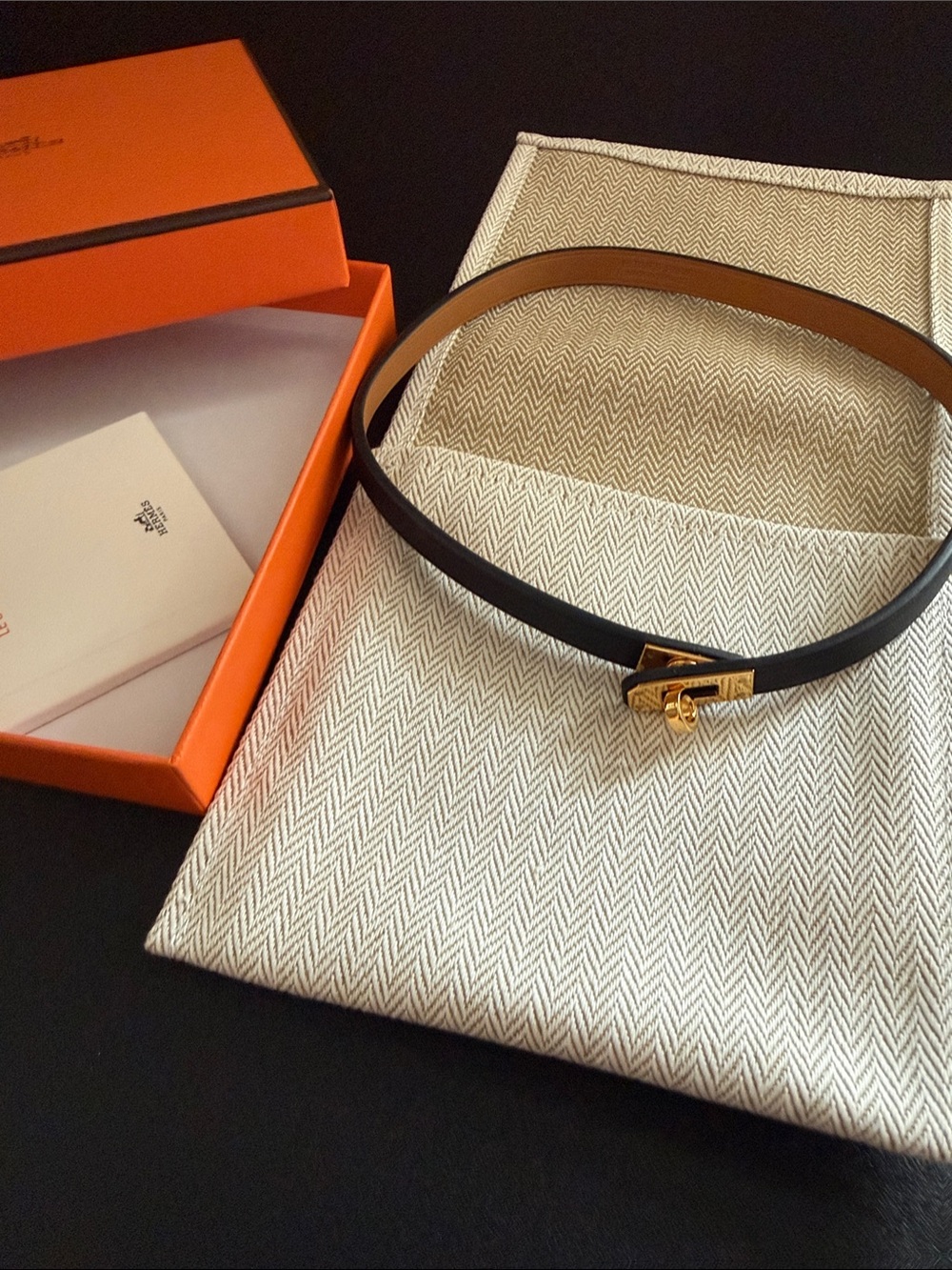Hermes Black Mini Kelly Leather Narrow Choker with Gold Turn-Lock